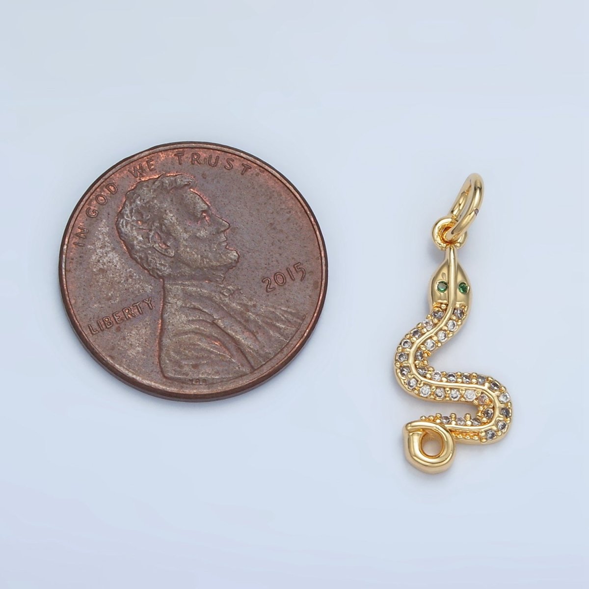 24K Gold Filled Green-Eyed Micro Paved CZ Snake Serpent Animal Charm | N1394