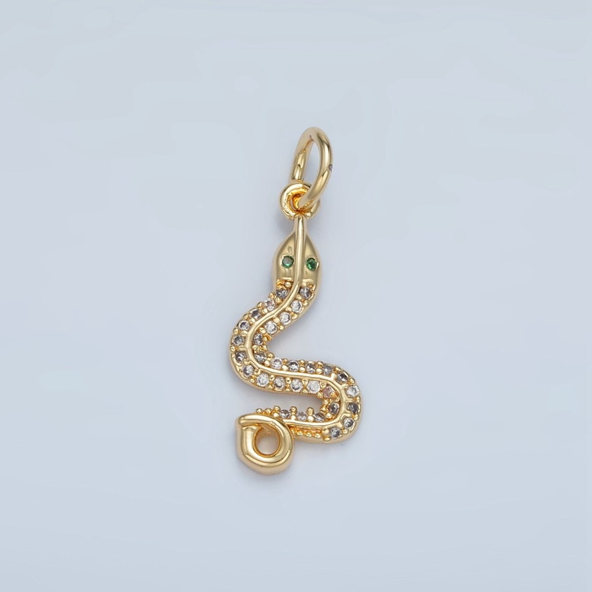 24K Gold Filled Green-Eyed Micro Paved CZ Snake Serpent Animal Charm | N1394