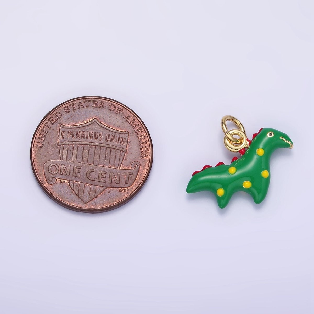 24K Gold Filled Green Jurassic Dinosaur Enamel Mini Charm | C879