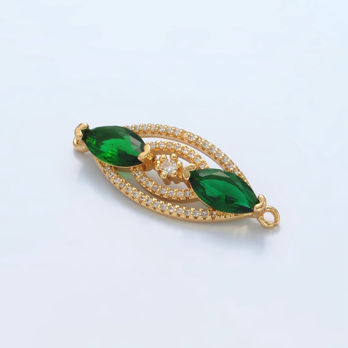 24K Gold Filled Green Marquise CZ Micro Paved Multiple Band Sphere Connector | G311