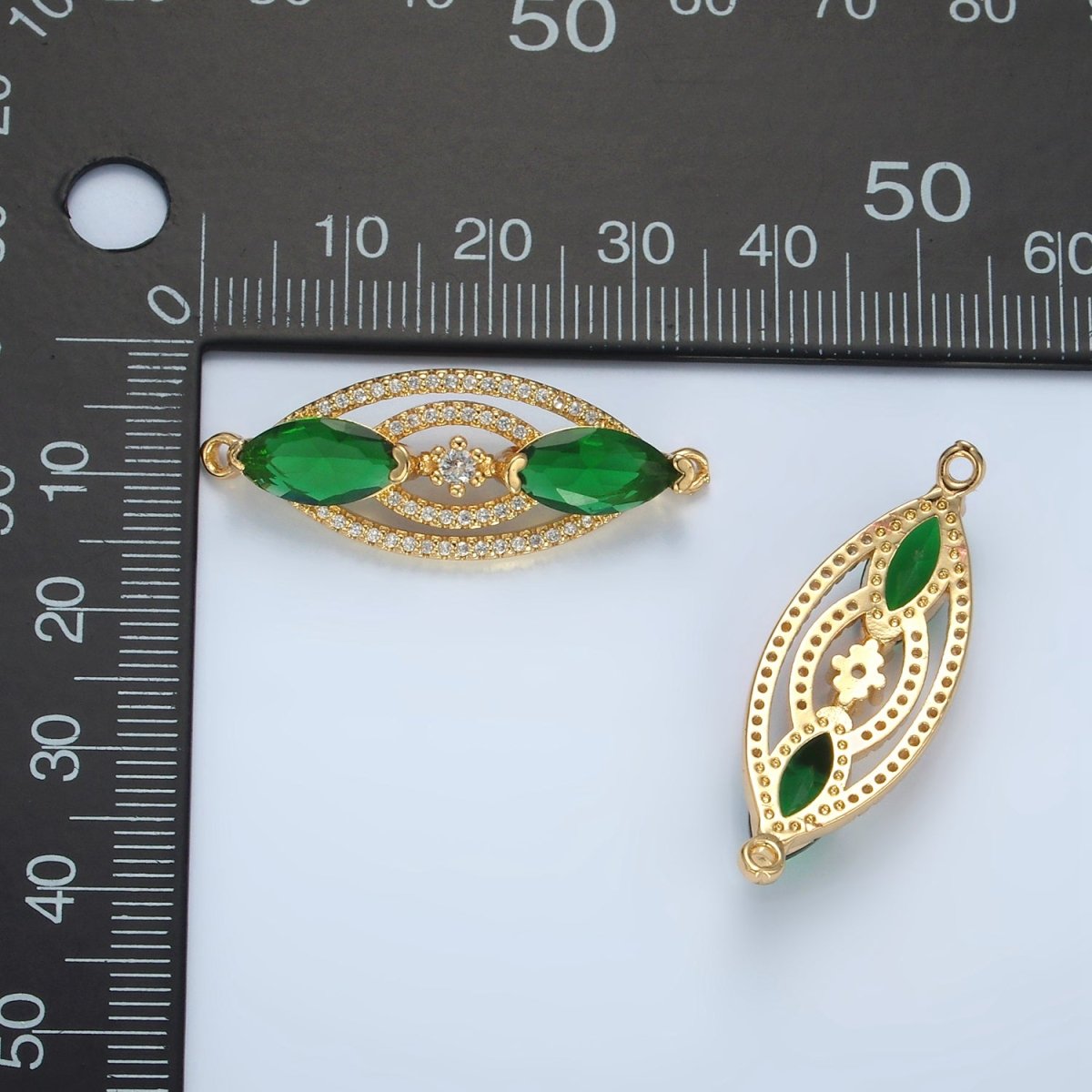 24K Gold Filled Green Marquise CZ Micro Paved Multiple Band Sphere Connector | G311