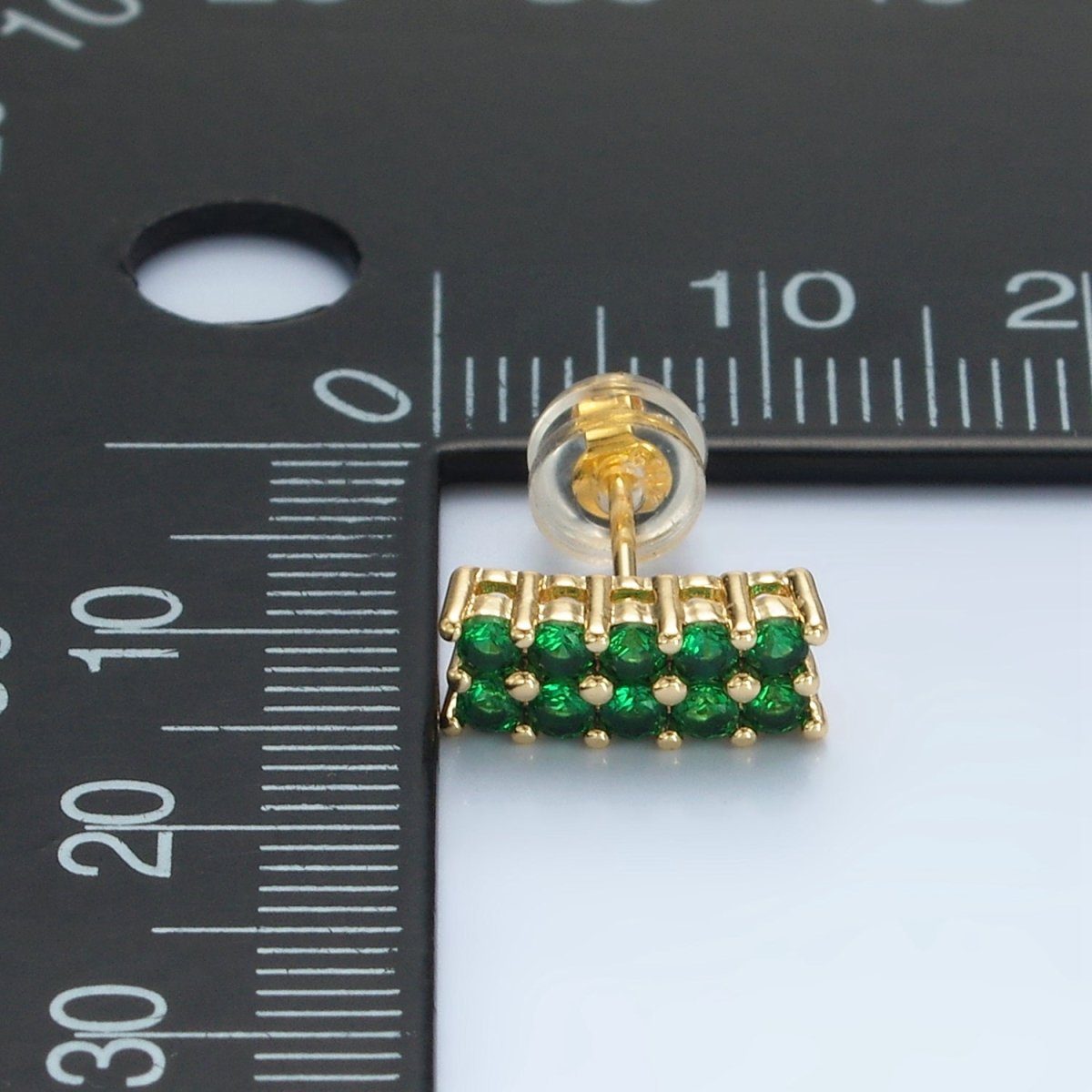 24K Gold Filled Green Micro Paved CZ Bar Band Stud Earrings | AD762
