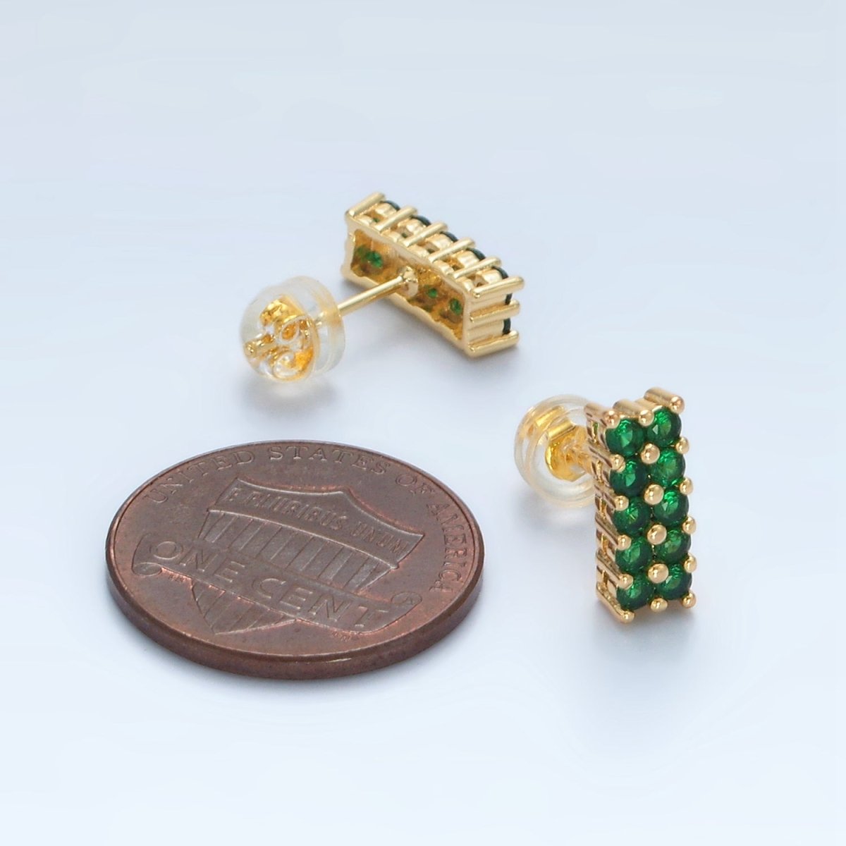 24K Gold Filled Green Micro Paved CZ Bar Band Stud Earrings | AD762