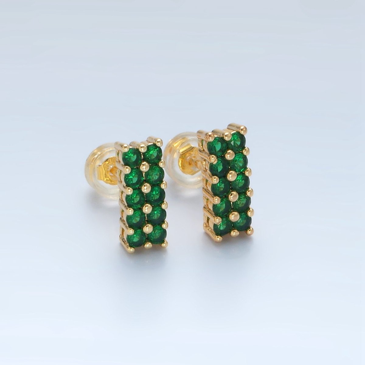 24K Gold Filled Green Micro Paved CZ Bar Band Stud Earrings | AD762