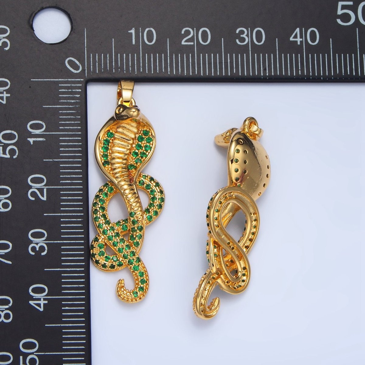 24K Gold Filled Green Micro Paved CZ Slither Snake Serpent Pendant | AA948