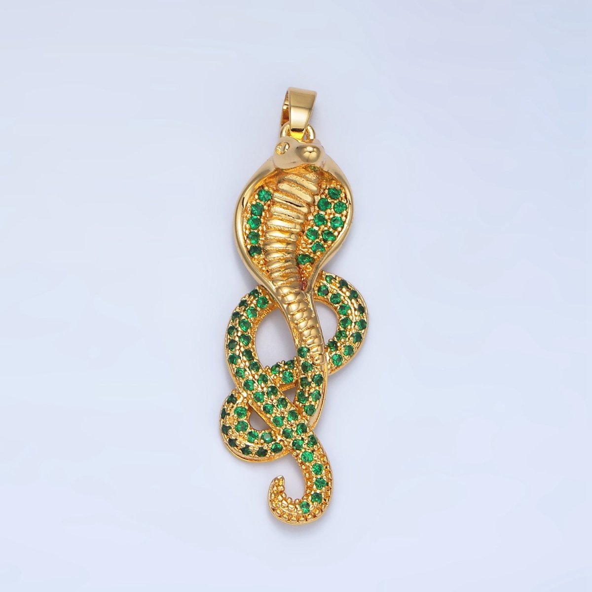 24K Gold Filled Green Micro Paved CZ Slither Snake Serpent Pendant | AA948