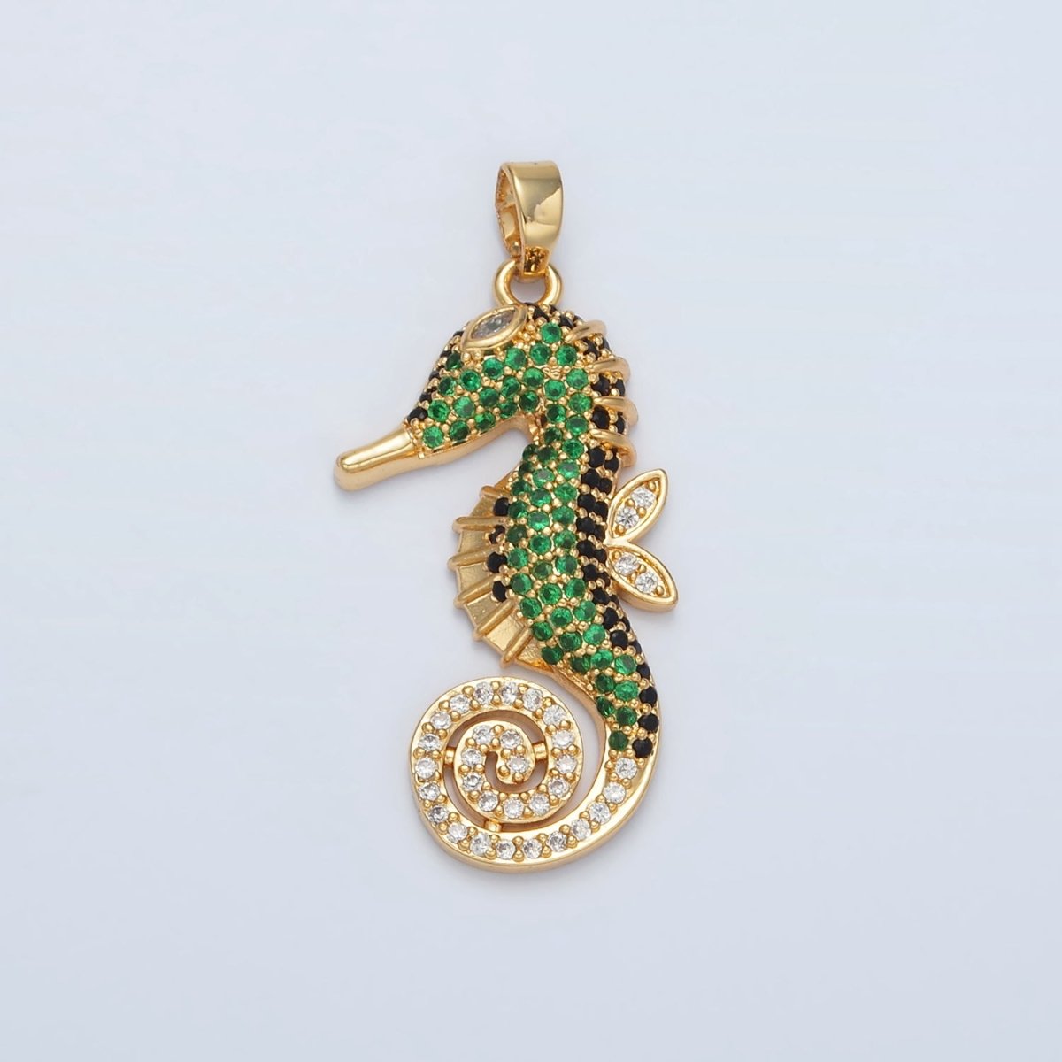 24K Gold Filled Green Micro Paved Sea Horse Ocean Animal Pendant | I288