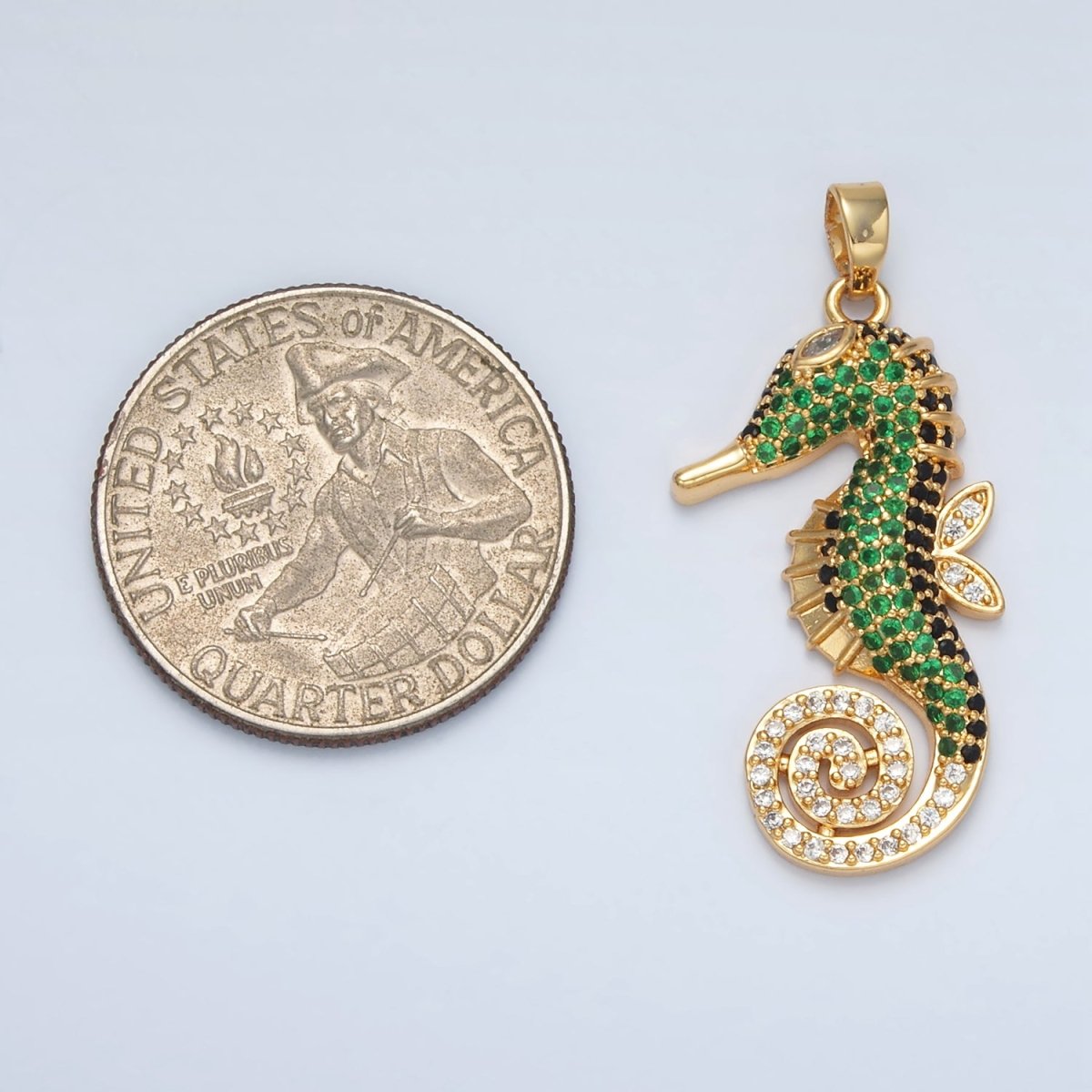 24K Gold Filled Green Micro Paved Sea Horse Ocean Animal Pendant | I288