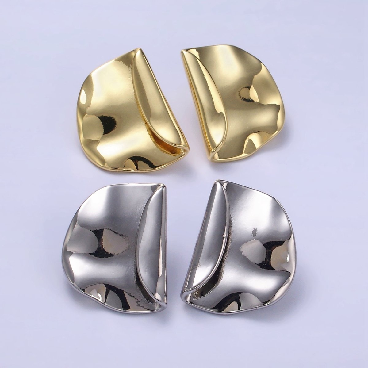 24K Gold Filled Minimalist Hammered Foil Stud Earrings Set in Gold & Silver | T345 T346