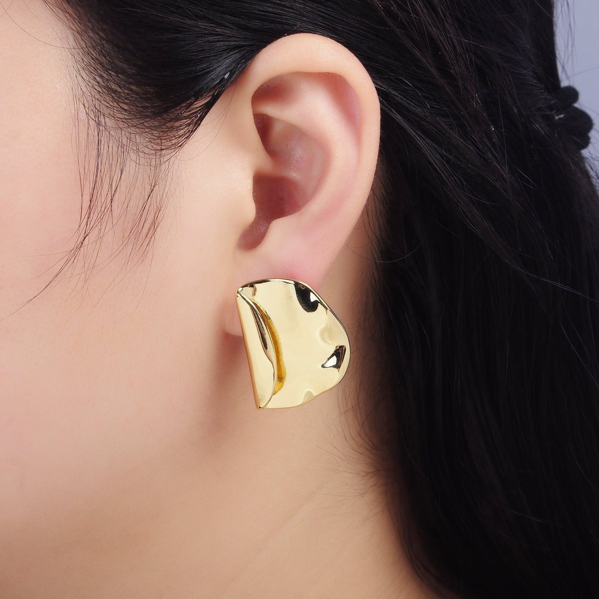 24K Gold Filled Minimalist Hammered Foil Stud Earrings Set in Gold & Silver | T345 T346