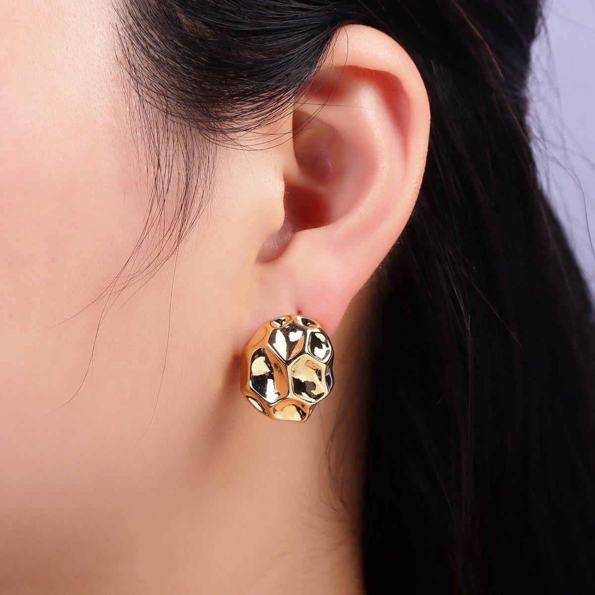 24K Gold Filled Hammered Geometric Minimalist Stud Earrings | P120