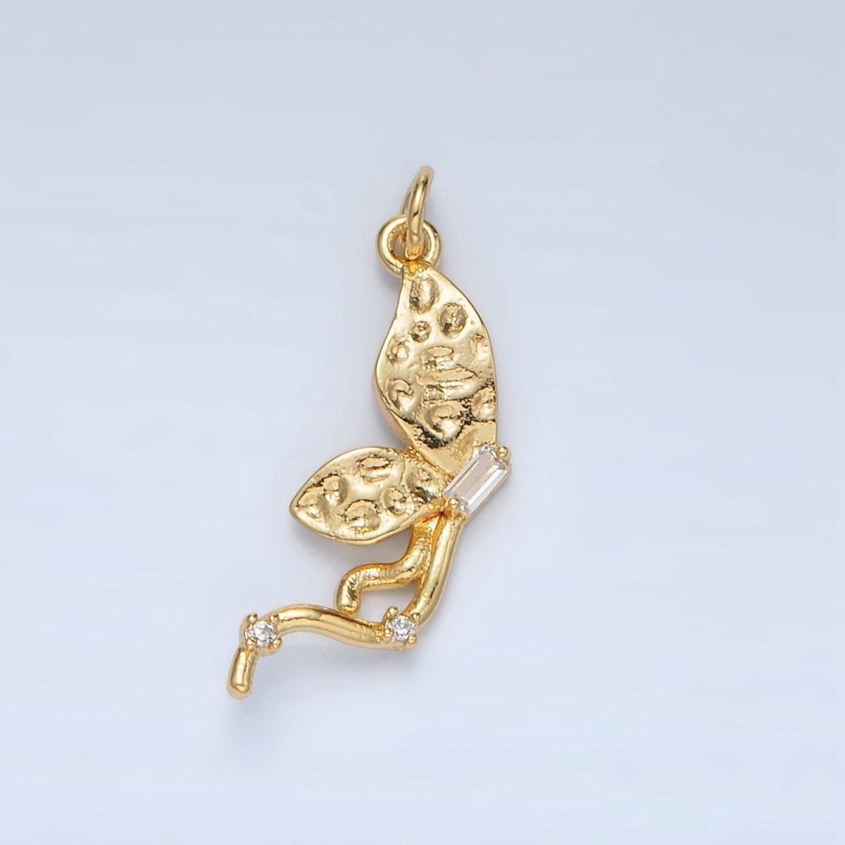 24K Gold Filled Hammered Textured CZ Butterfly Charm | AC-109