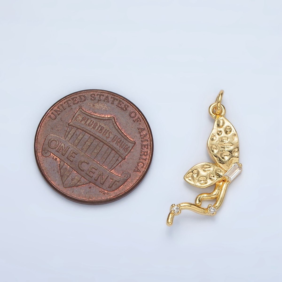24K Gold Filled Hammered Textured CZ Butterfly Charm | AC-109