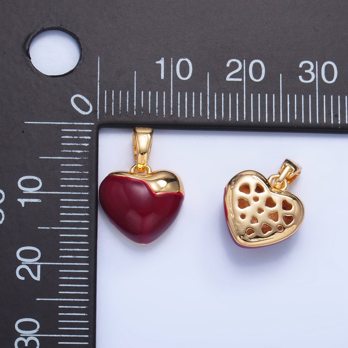 24K Gold Filled Heart Apple Red Enamel Pendant | AA1023