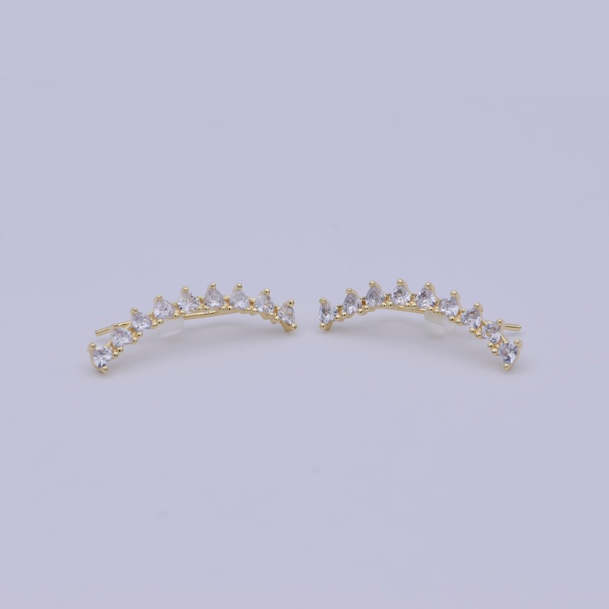 24K Gold Filled Heart Clear CZ Lined Ear Climber Earrings | AB1199