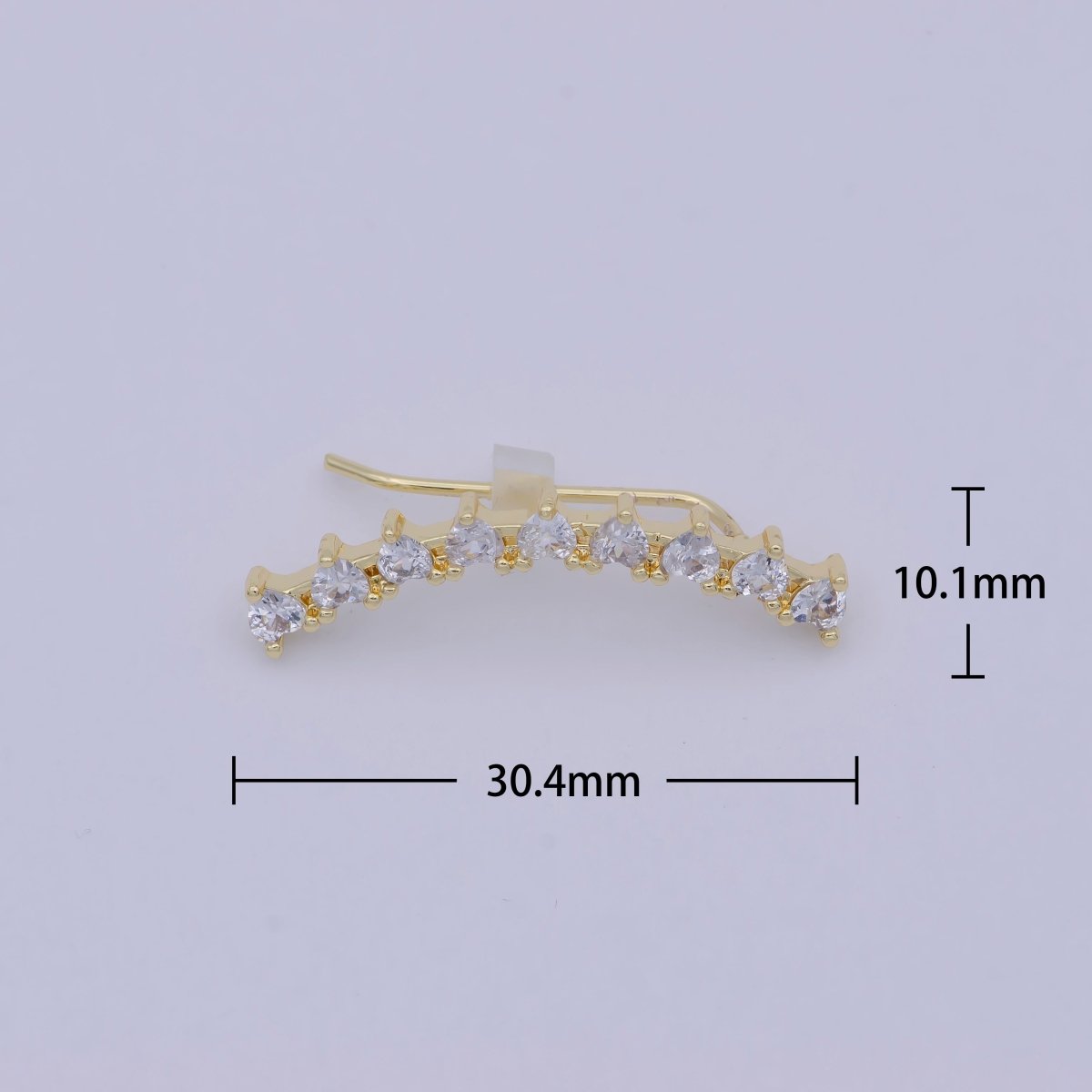 24K Gold Filled Heart Clear CZ Lined Ear Climber Earrings | AB1199