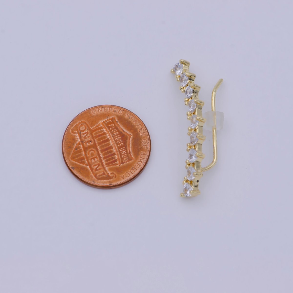 24K Gold Filled Heart Clear CZ Lined Ear Climber Earrings | AB1199