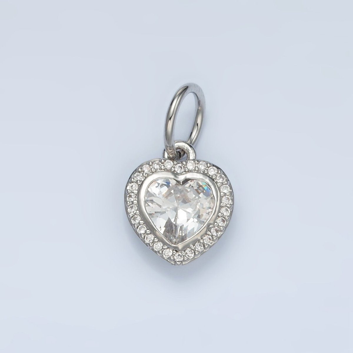 24K Gold Filled Heart Clear CZ Micro Paved Charm in Gold & Silver | AG859