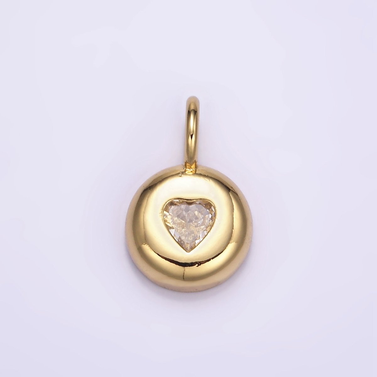24K Gold Filled Heart Clear CZ Round Bezel Pendant | M123