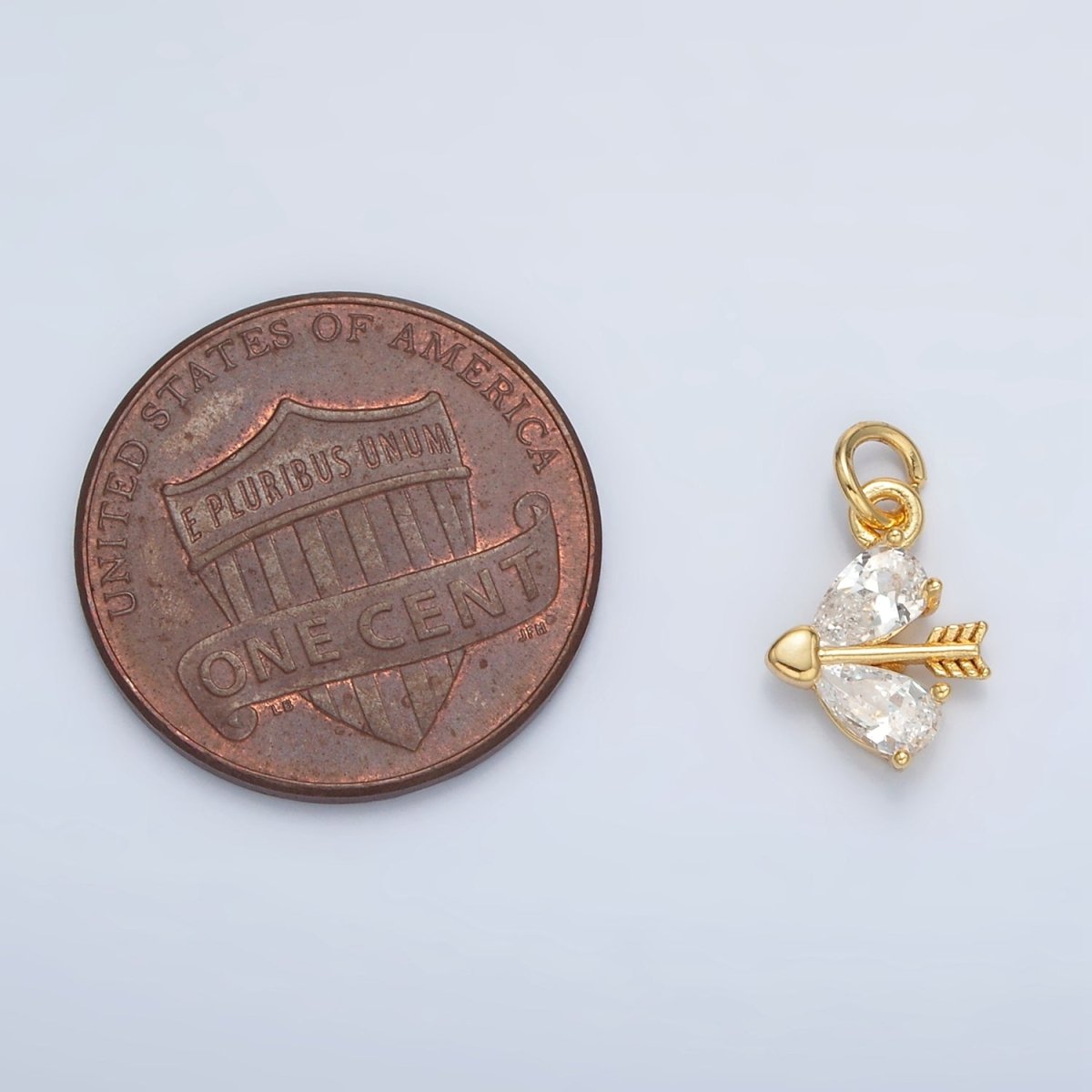 24K Gold Filled Heart CZ Cupid Arrow Charm | AC107