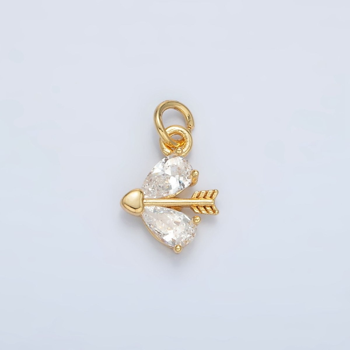 24K Gold Filled Heart CZ Cupid Arrow Charm | AC107