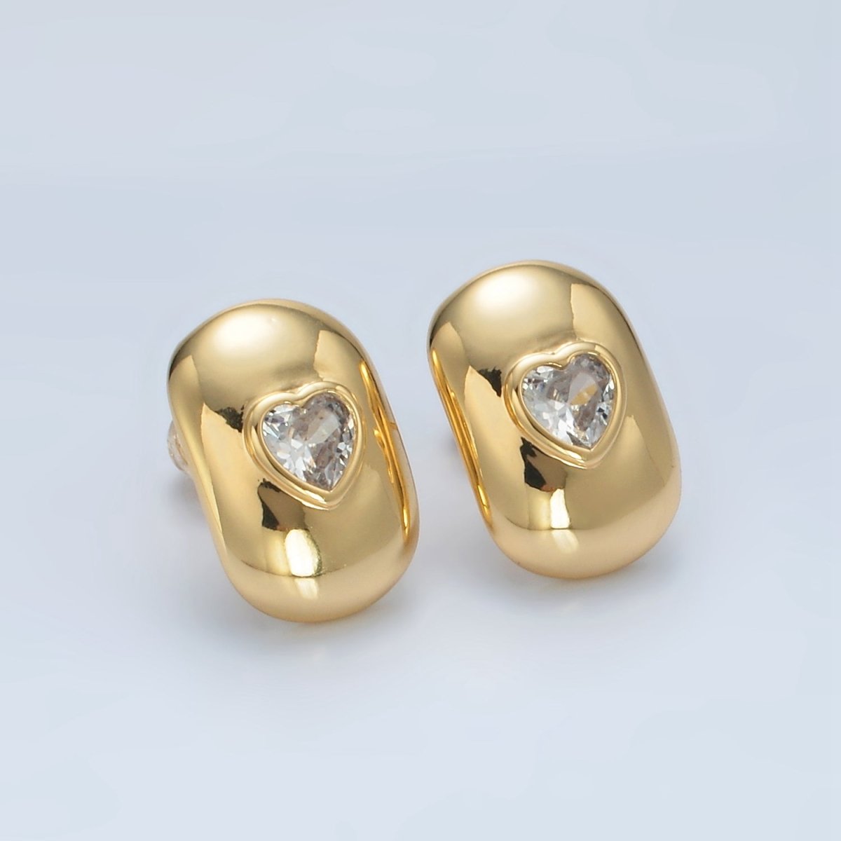 24K Gold Filled Heart CZ Dome Bar Band Stud Earrings | Q350