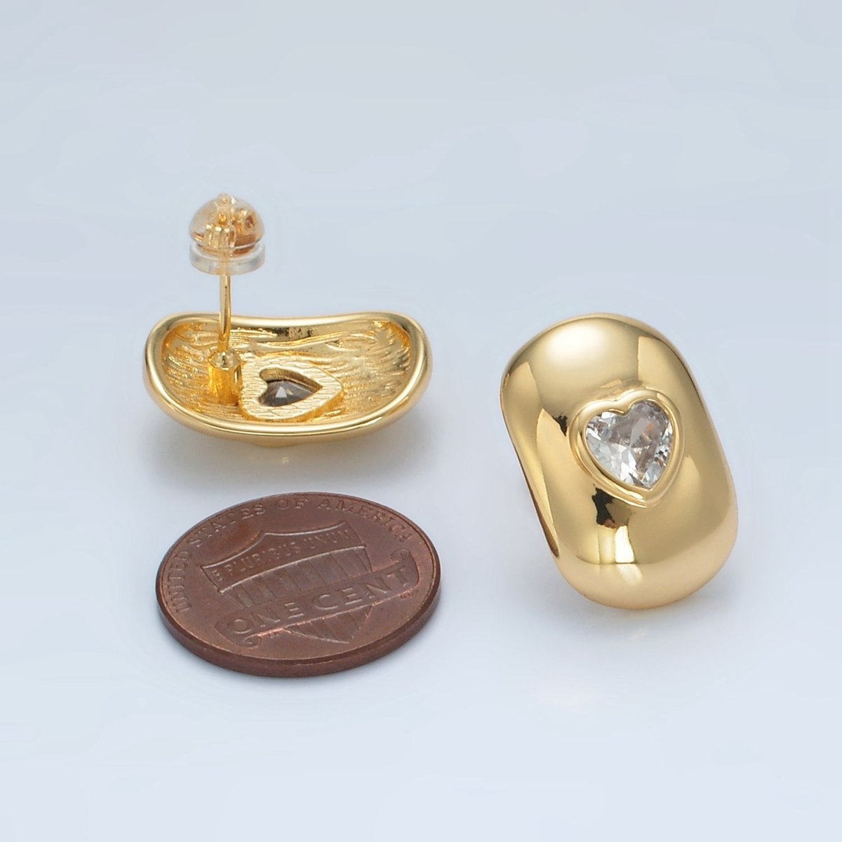 24K Gold Filled Heart CZ Dome Bar Band Stud Earrings | Q350