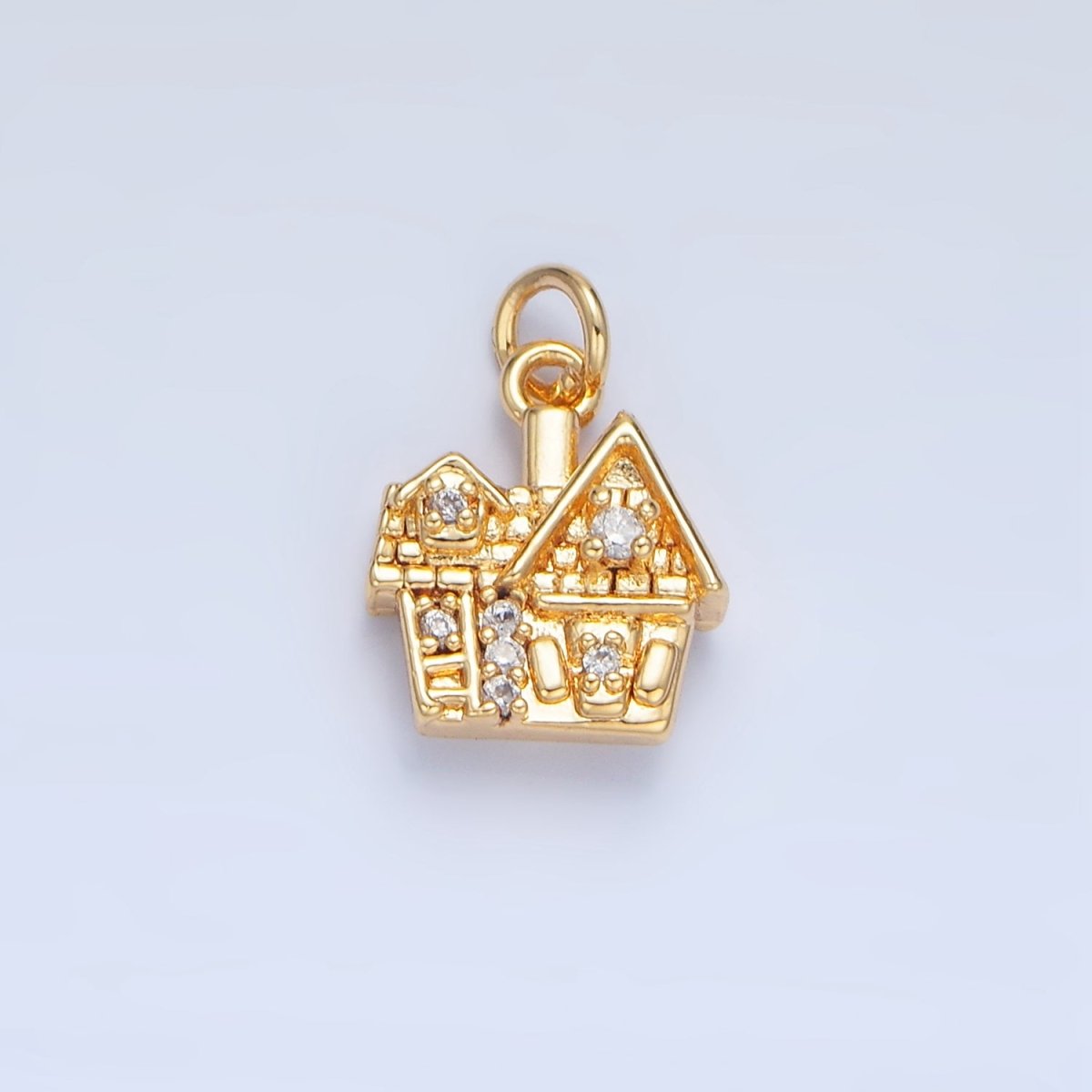 24K Gold Filled Heart CZ House Home Mini Double Sided Multidimensional Charm | X853