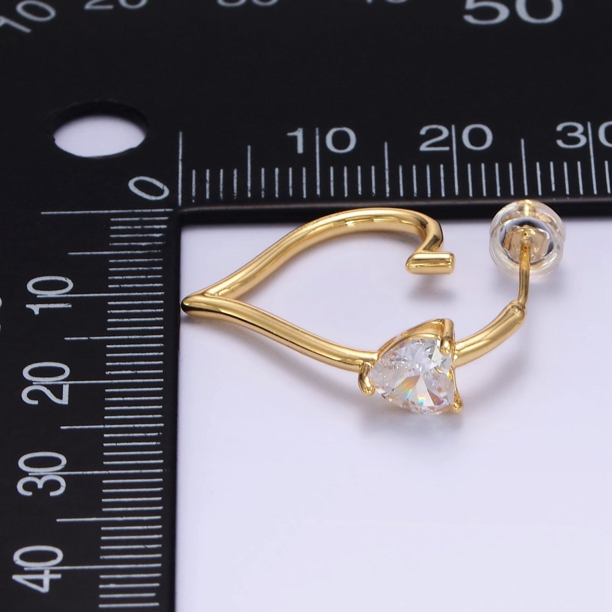 24K Gold Filled Heart CZ J-Shaped Hoop Earrings | AB1185