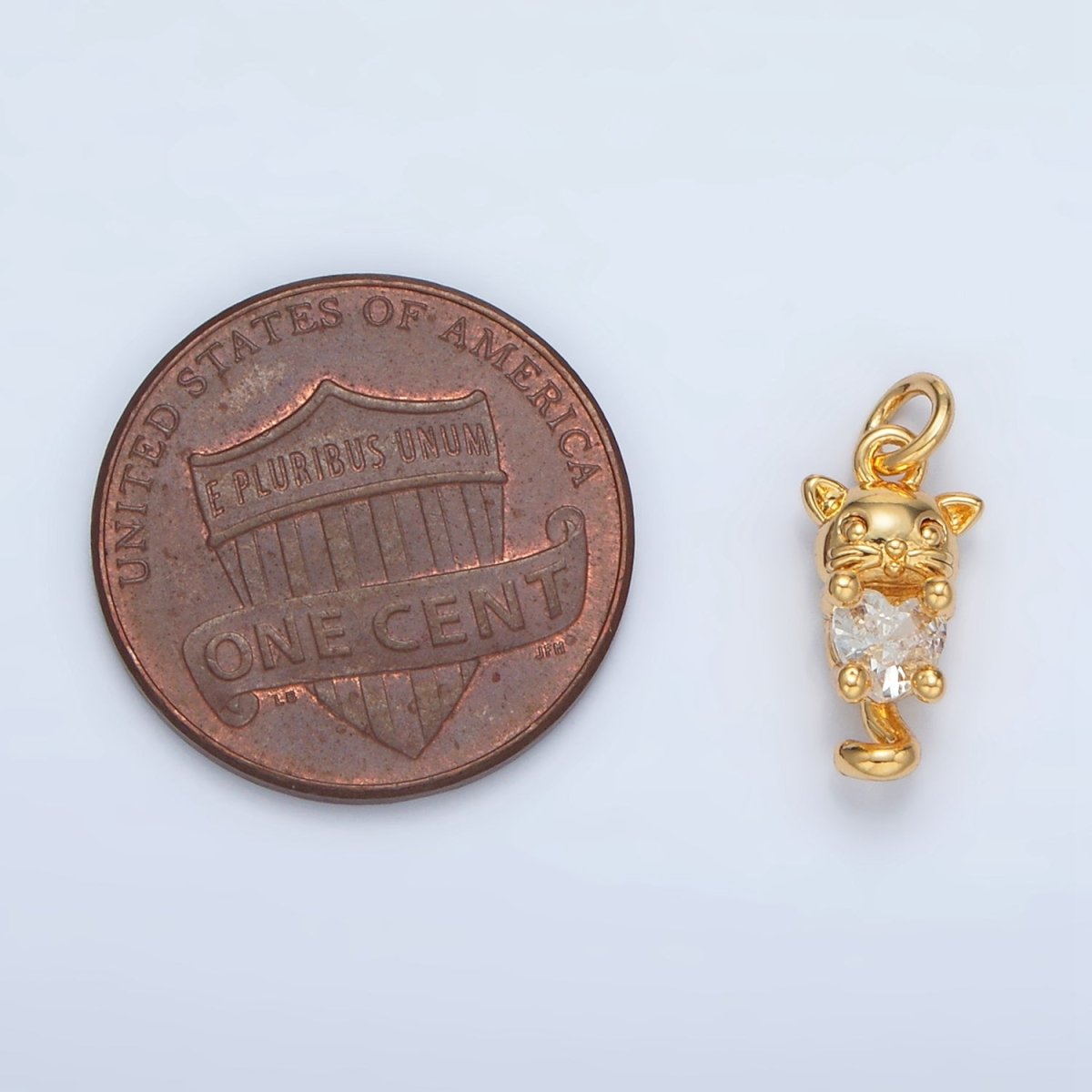 24K Gold Filled Heart CZ Kitty Kitten Cat Pet Charm | AC159