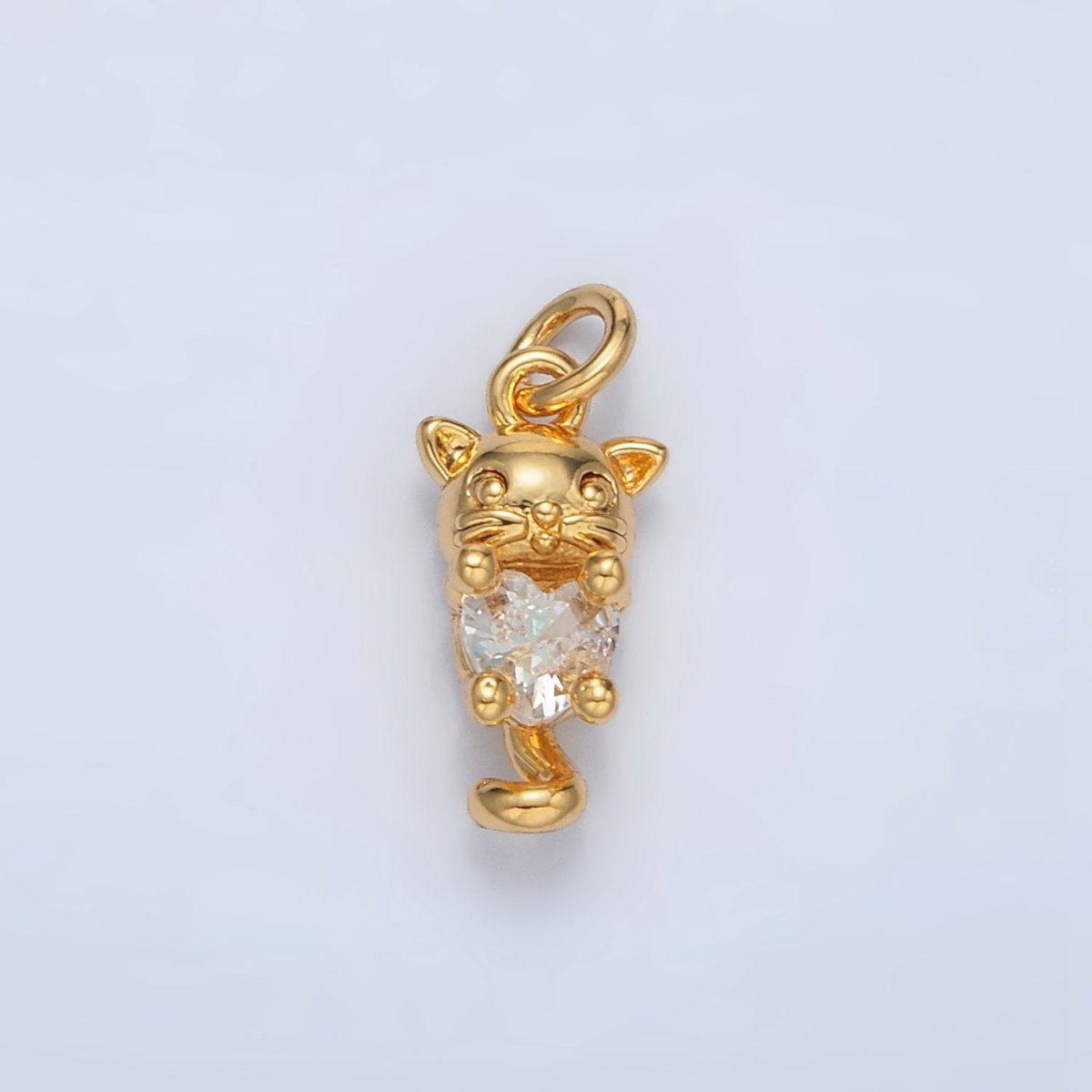 24K Gold Filled Heart CZ Kitty Kitten Cat Pet Charm | AC159