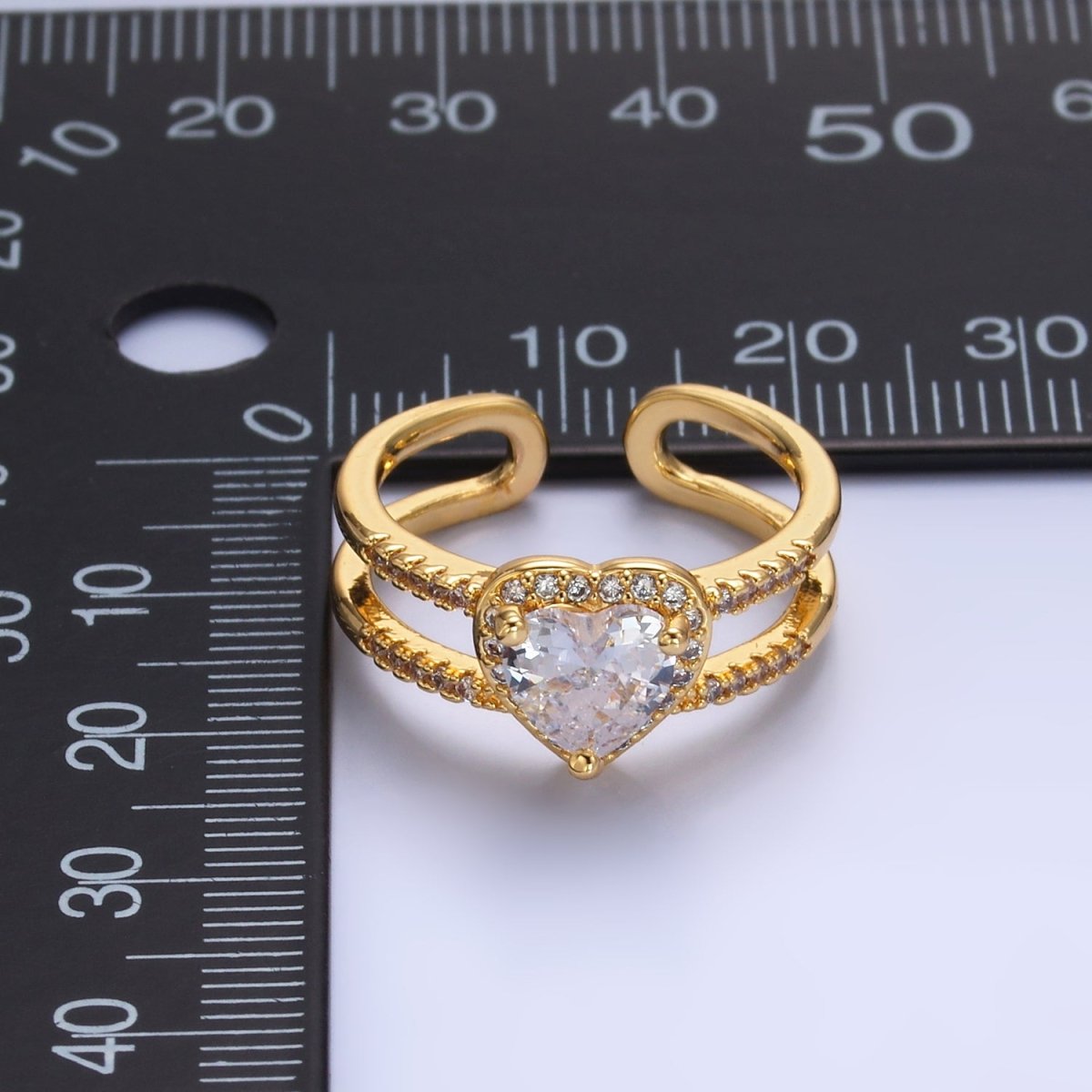 24K Gold Filled Heart CZ Micro Paved Double Band Ring | O546