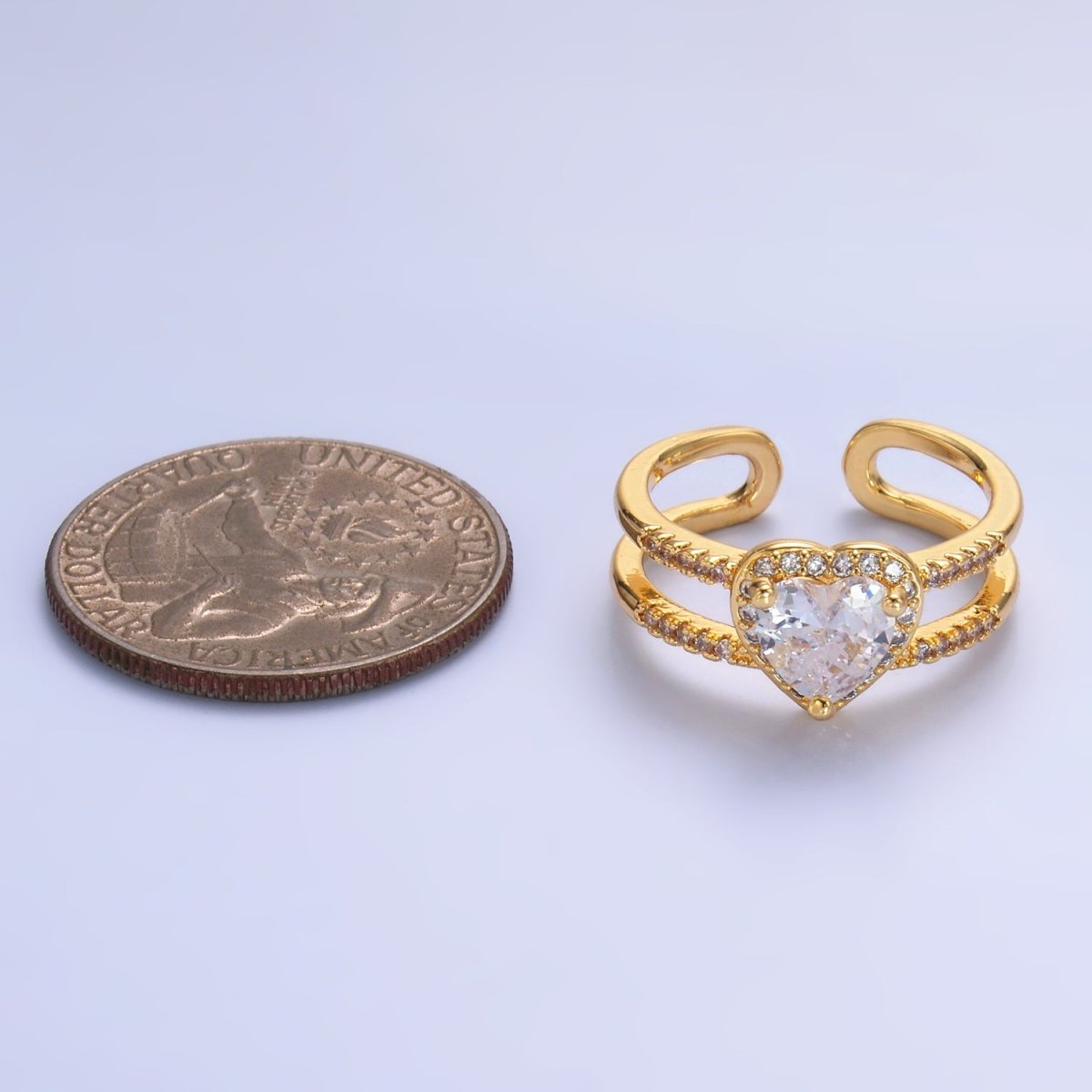 24K Gold Filled Heart CZ Micro Paved Double Band Ring | O546