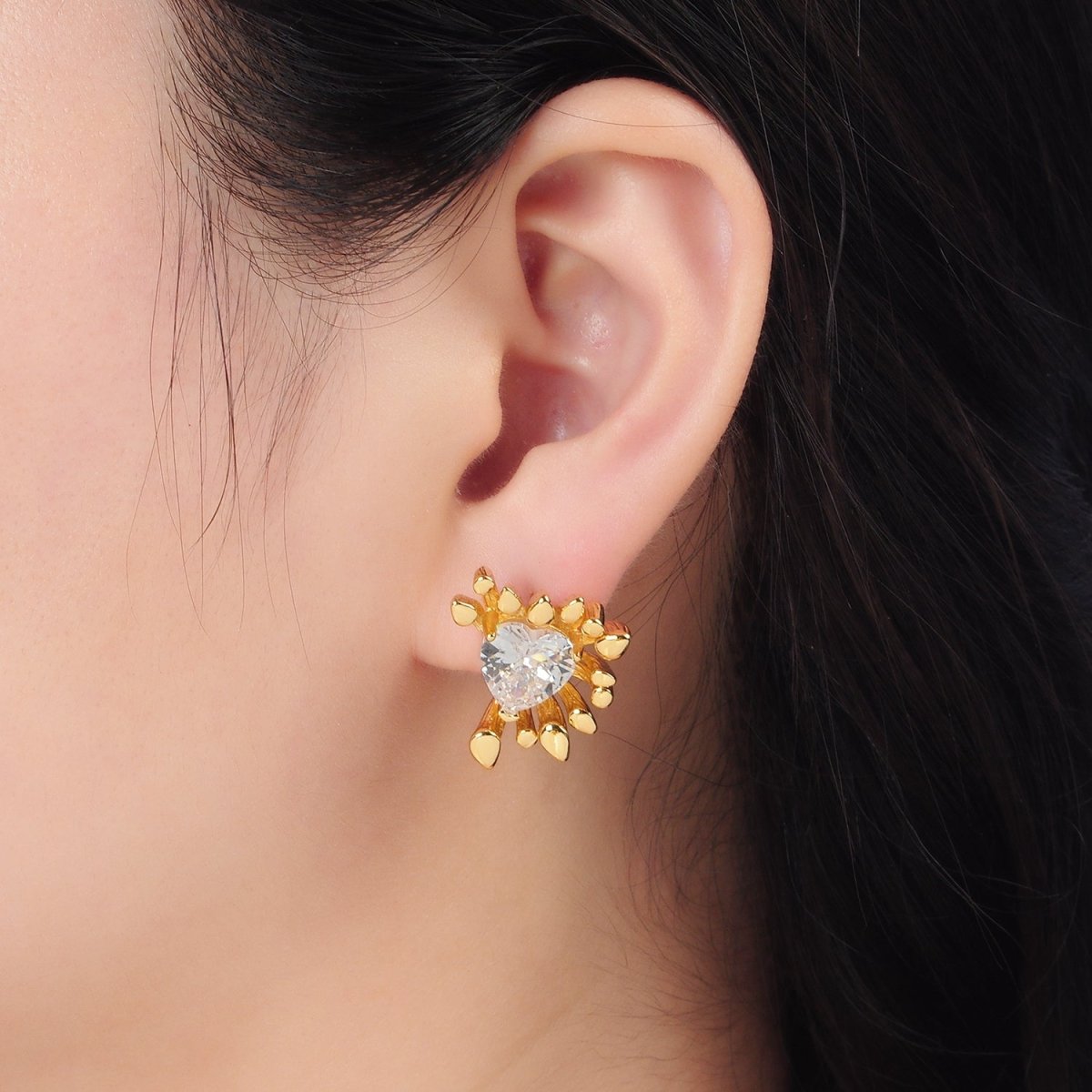 24K Gold Filled Heart CZ Multiple Band Stud Earrings Set | T362