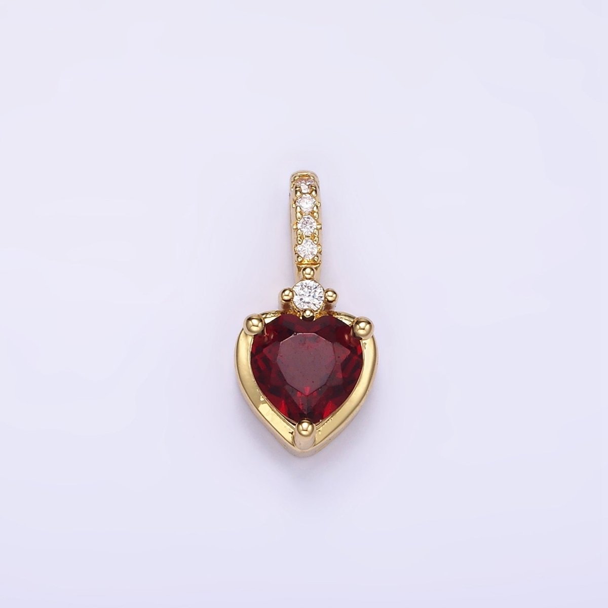 24K Gold Filled Heart Dark Red CZ Micro Paved Bail Pendant | H329