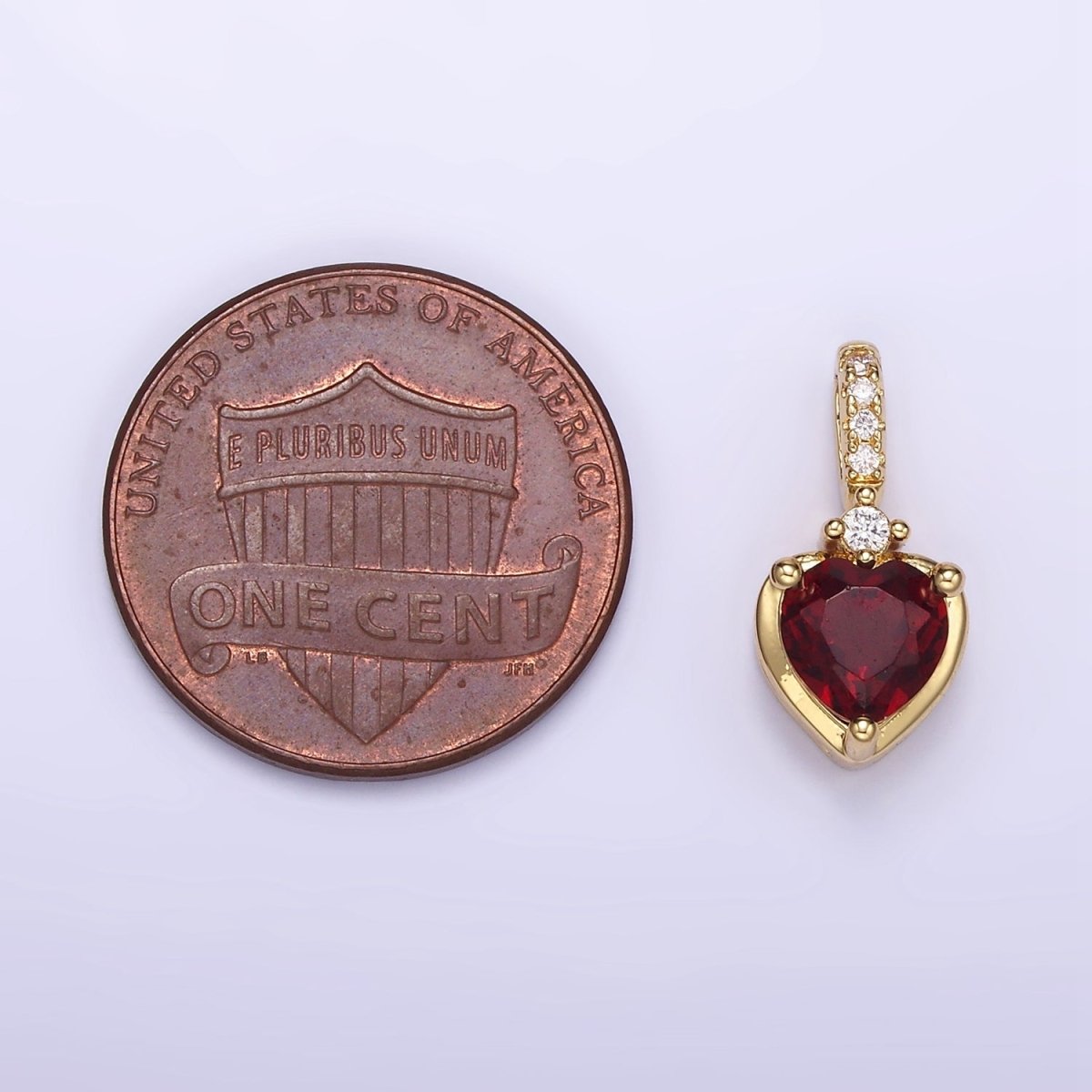 24K Gold Filled Heart Dark Red CZ Micro Paved Bail Pendant | H329