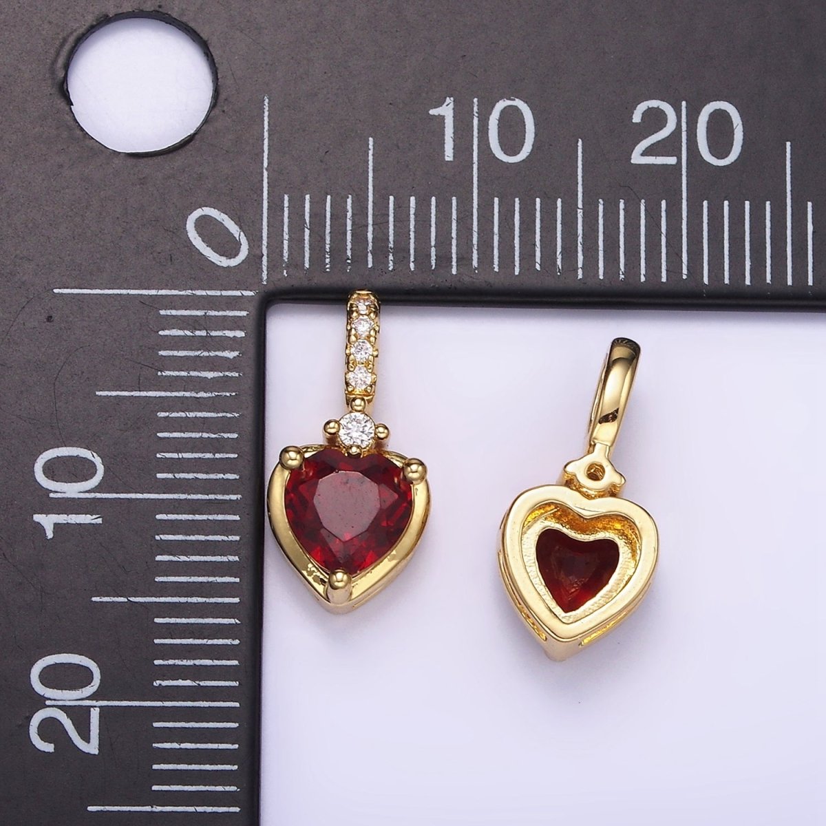 24K Gold Filled Heart Dark Red CZ Micro Paved Bail Pendant | H329