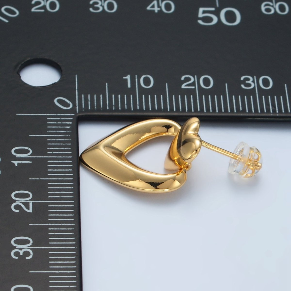 24K Gold Filled Heart Edged Door Knocker Drop Stud Earrings | AD654