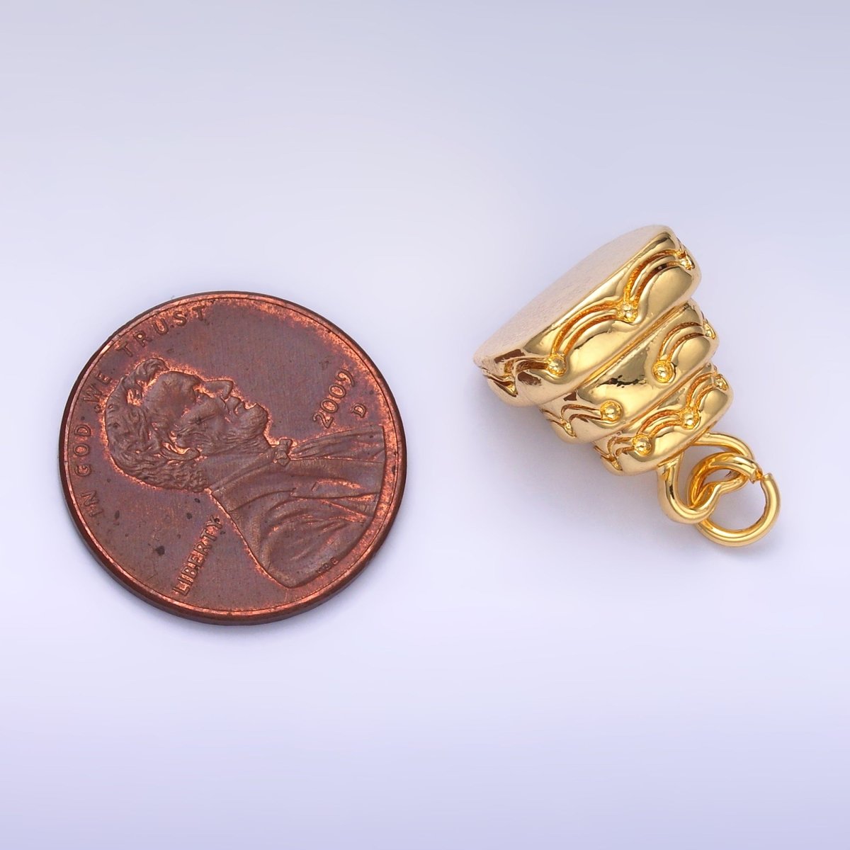 24K Gold Filled Heart Love Cake Multidimensional 3D Charm in Gold & Silver | D628