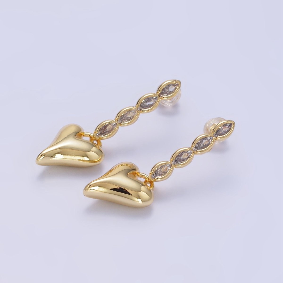 24K Gold Filled Heart Padlock Marquise CZ Drop Stud Earrings | P144