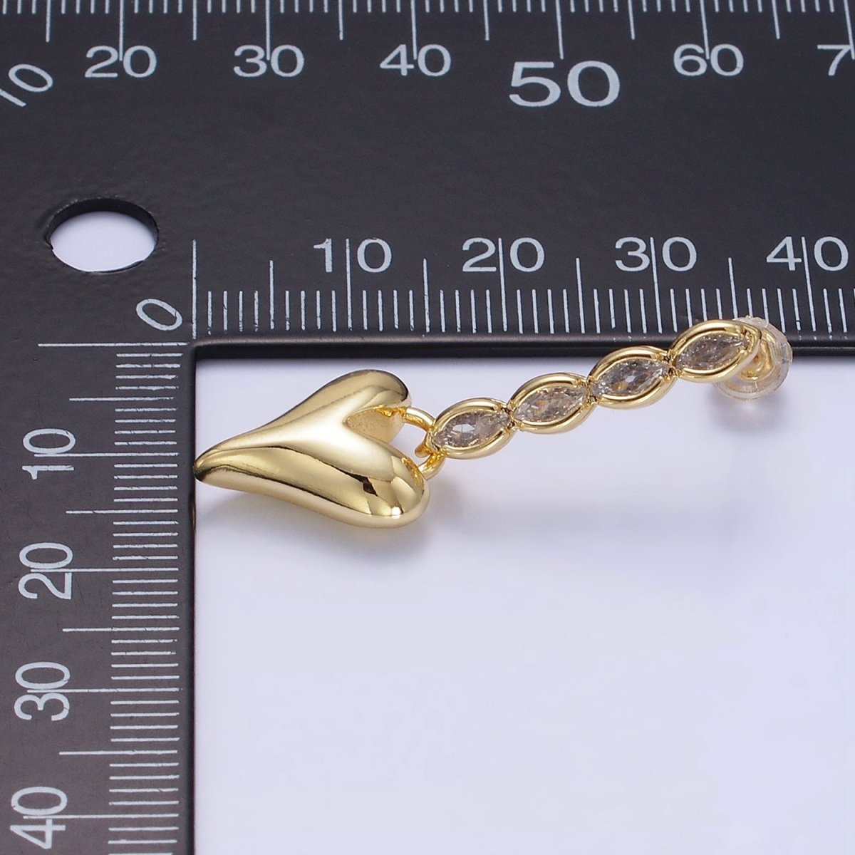 24K Gold Filled Heart Padlock Marquise CZ Drop Stud Earrings | P144