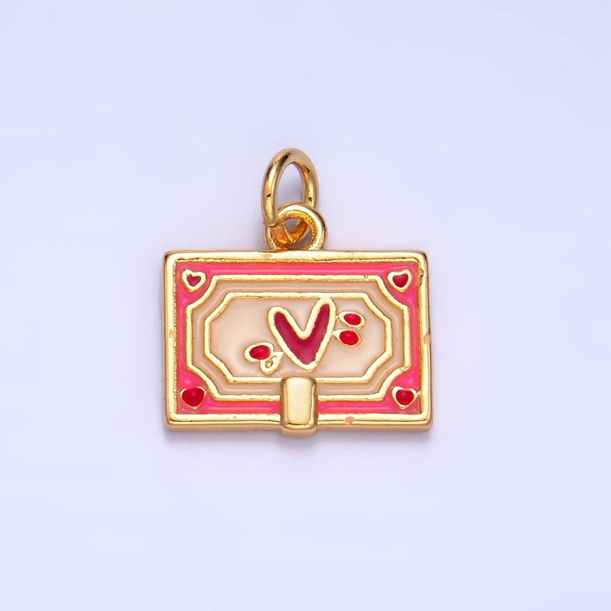 24K Gold Filled Heart Post Card Enamel Charm | W275