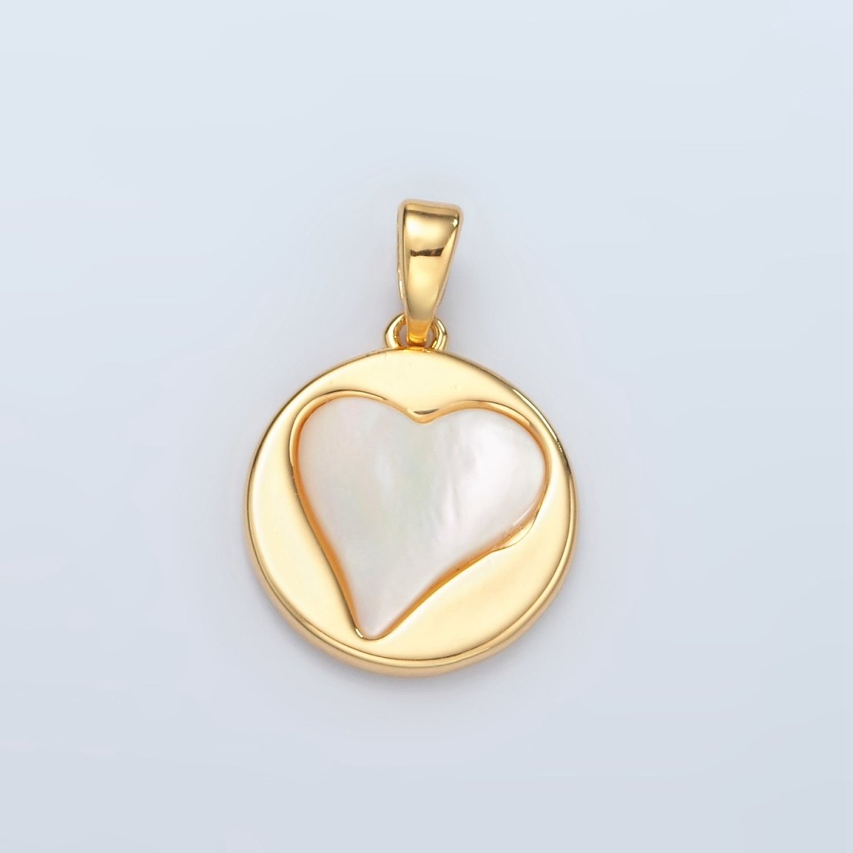 24K Gold Filled Heart Shell Pearl Bezel Round Pendant | H736