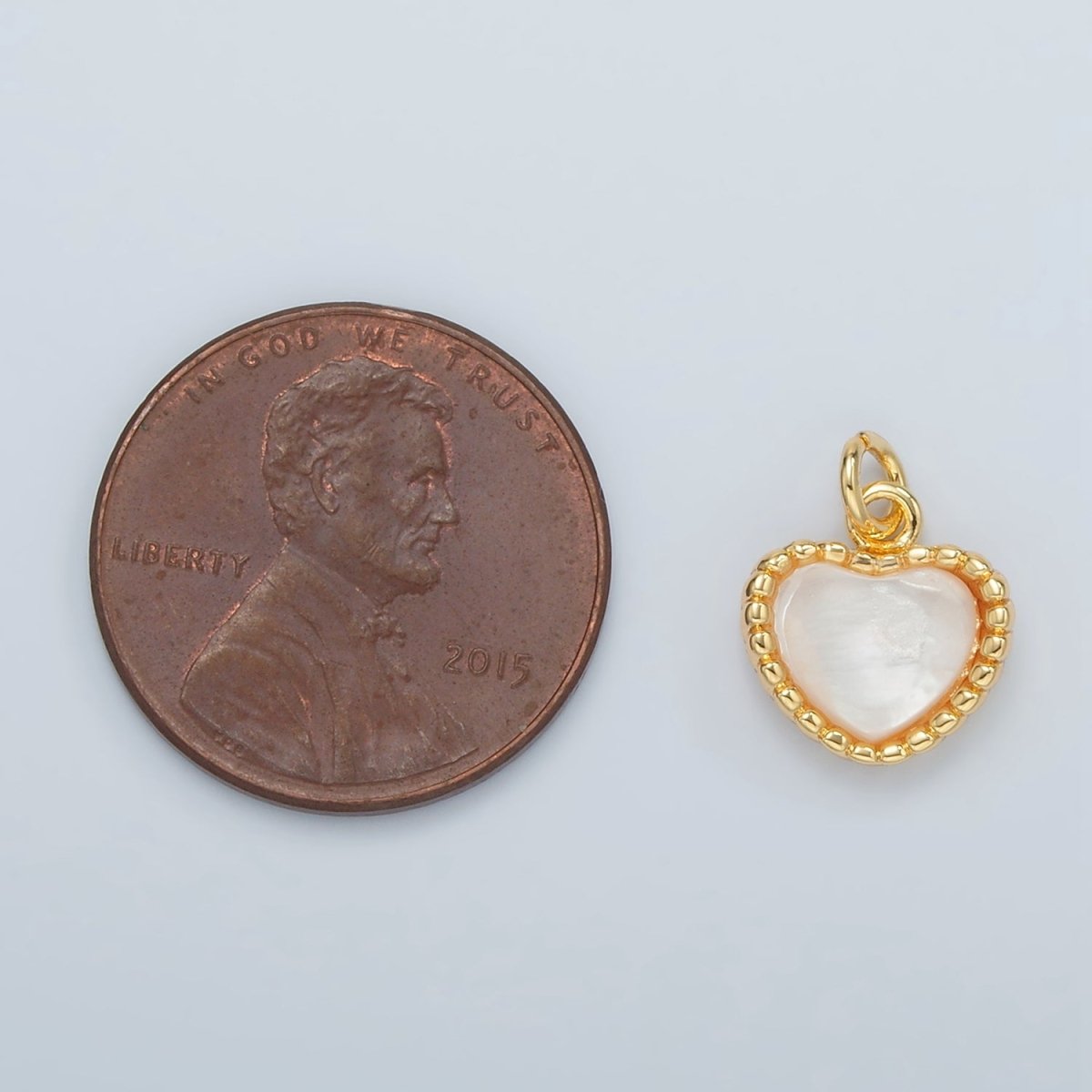 24K Gold Filled Heart Shell Pearl Dotted Bezel Pendant | D669