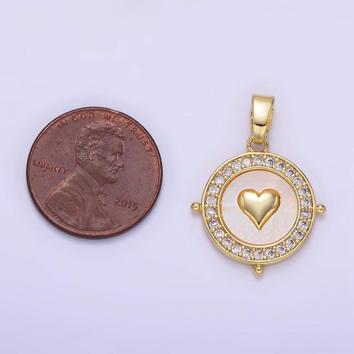 24K Gold Filled Heart Shell Pearl Micro Paved Compass Pendant | AA1334