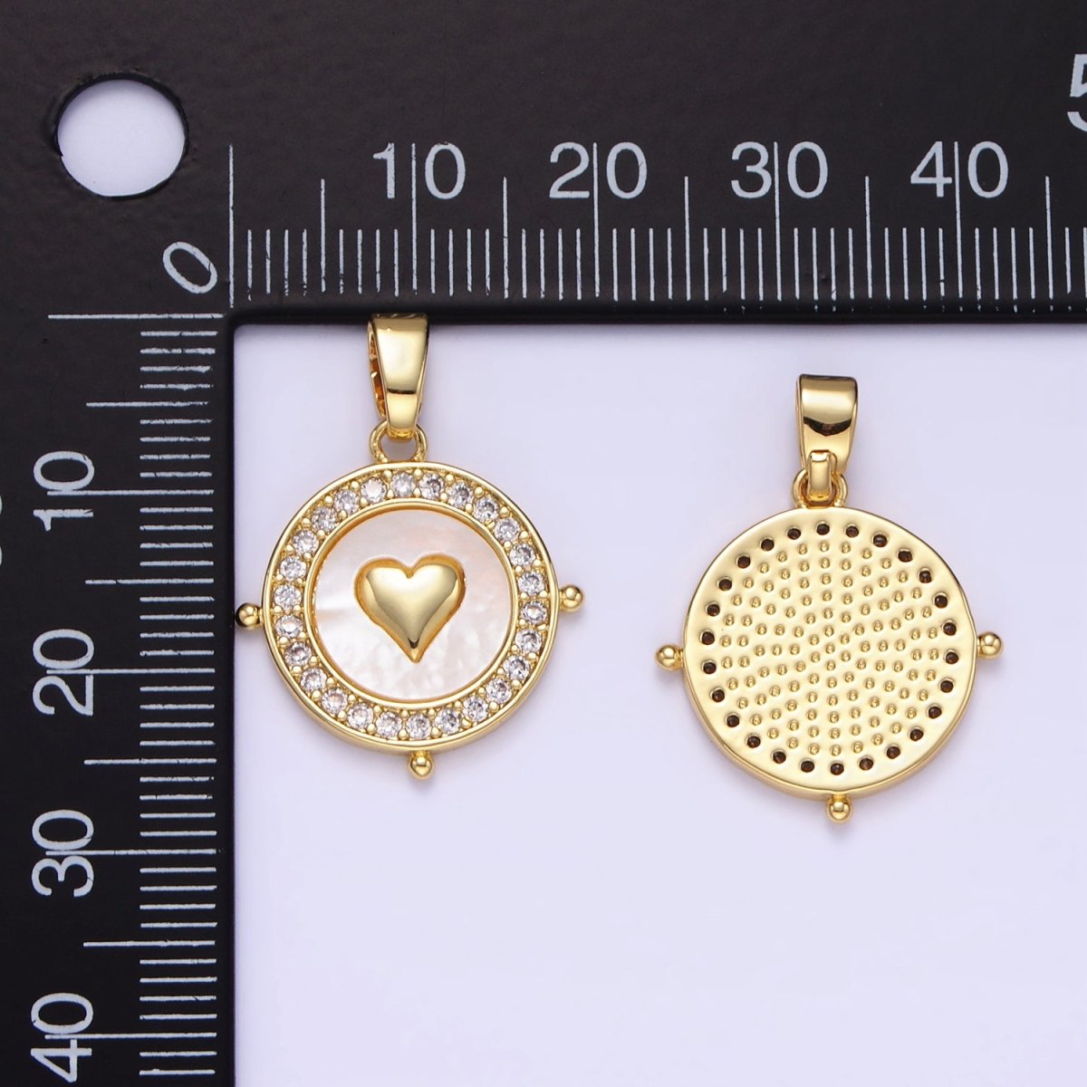 24K Gold Filled Heart Shell Pearl Micro Paved Compass Pendant | AA1334