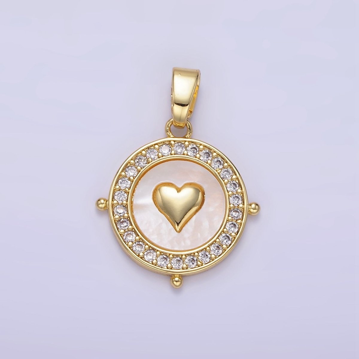 24K Gold Filled Heart Shell Pearl Micro Paved Compass Pendant | AA1334