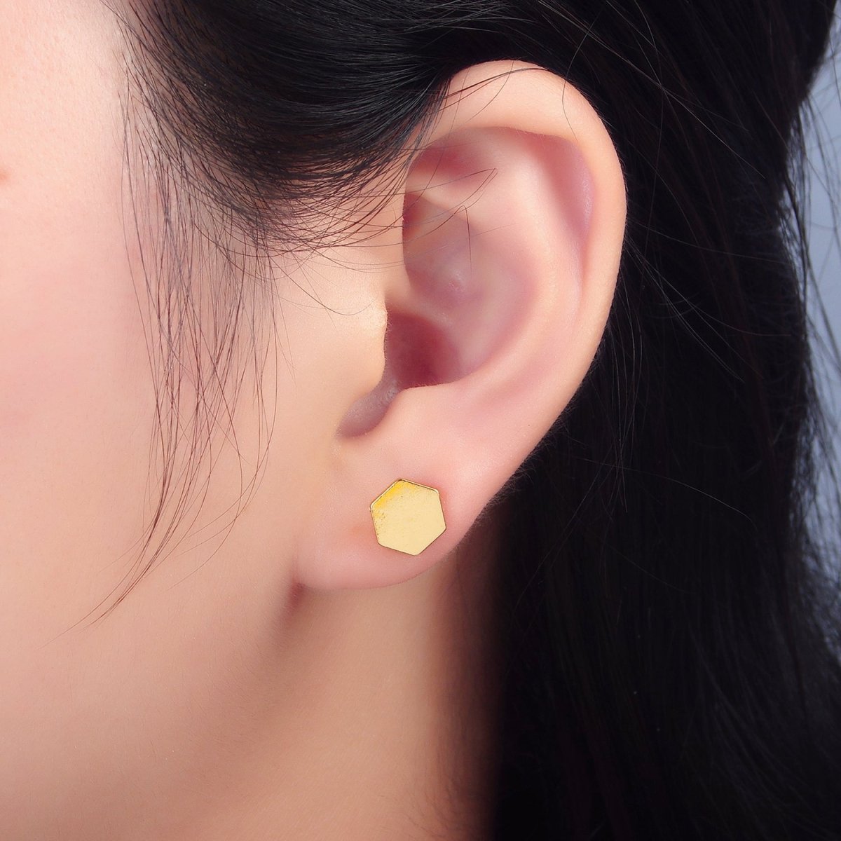 24K Gold Filled Hexagon Minimalist Stud Earrings | AD769