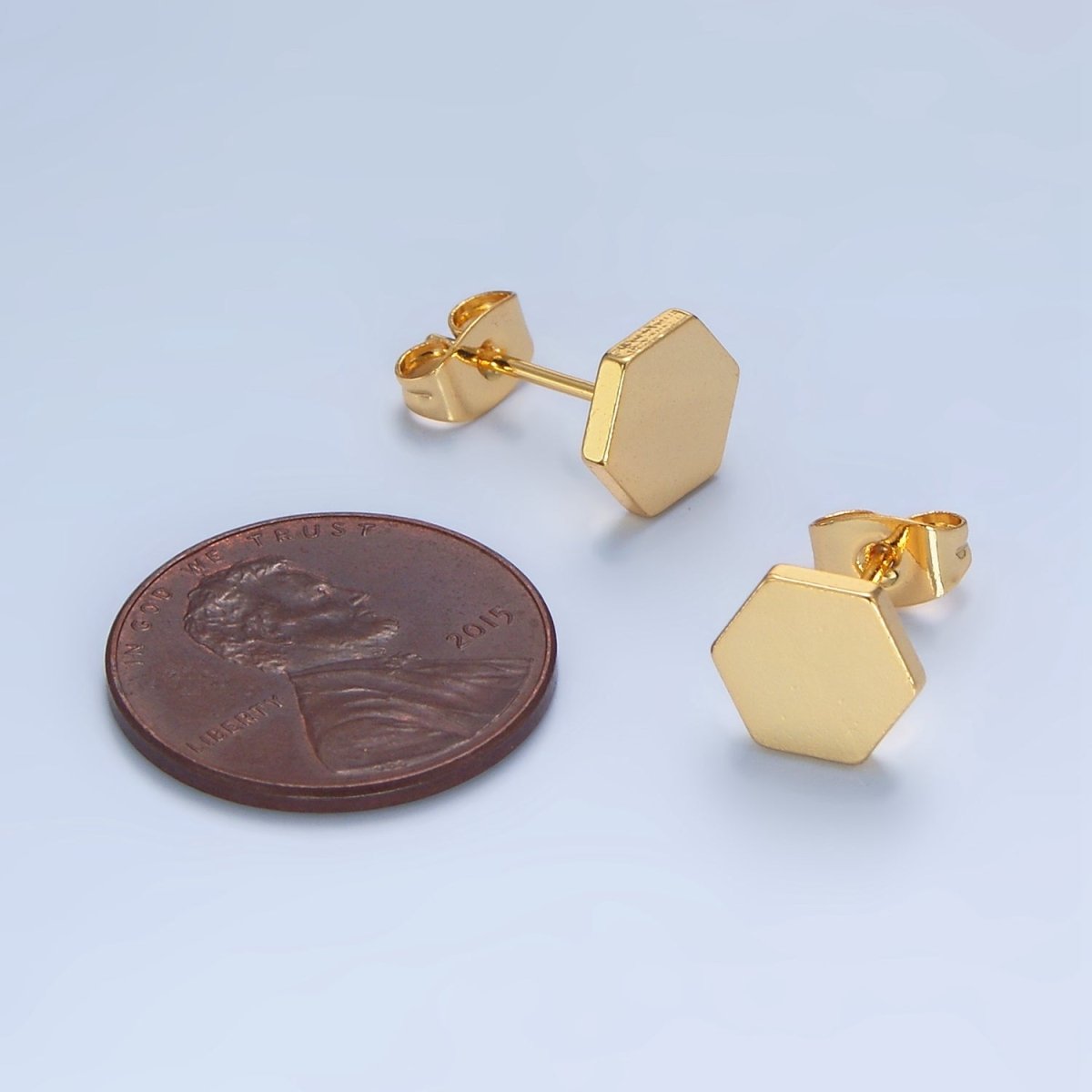 24K Gold Filled Hexagon Minimalist Stud Earrings | AD769