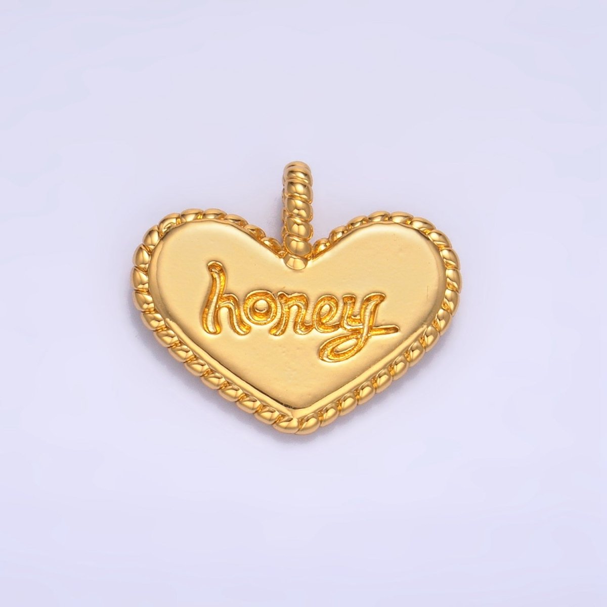 24K Gold Filled "Honey" Script Twisted Rope Heart Charm | AA-1034